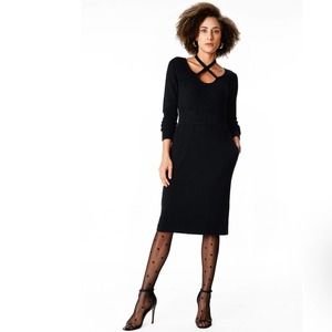 Zapelle SIZE 1X-18W Merino Wool Blend Sweater Sheath Black Dress